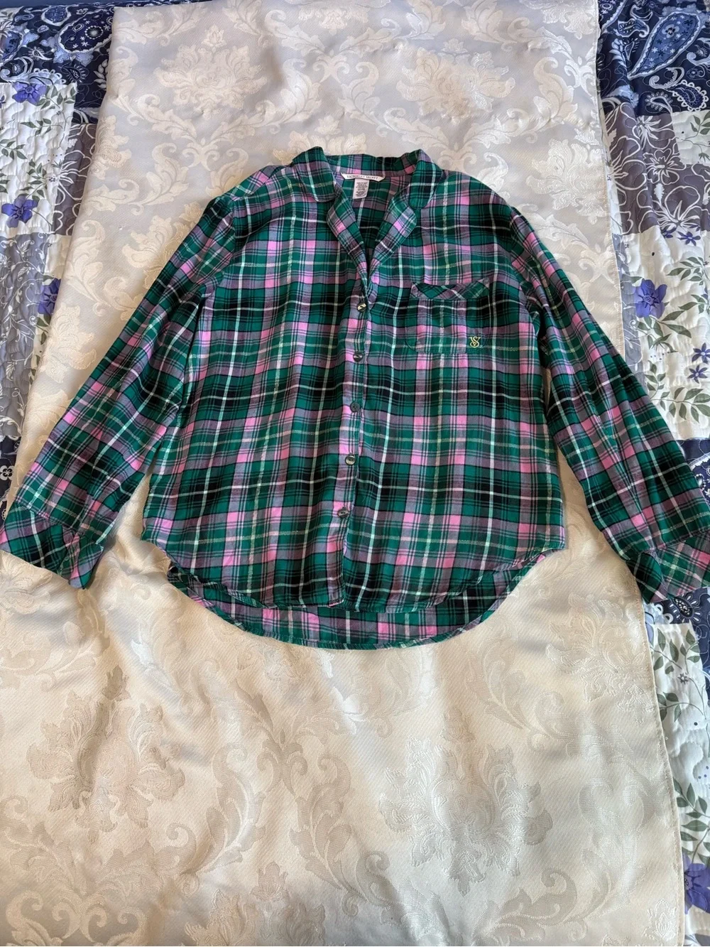 Victoria’s Secret Plaid Button Up Shirt XS -SM Metallic Thread Cotton Modal - Picture 8 of 10